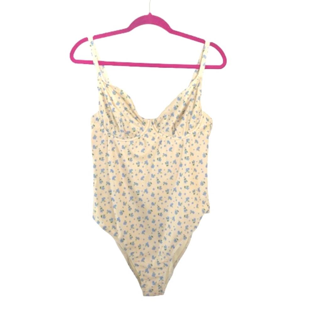 Peek & Beau Fuller Bust Floral Underwire One-Piece Swimsuit 36DDD/F Yellow Blue